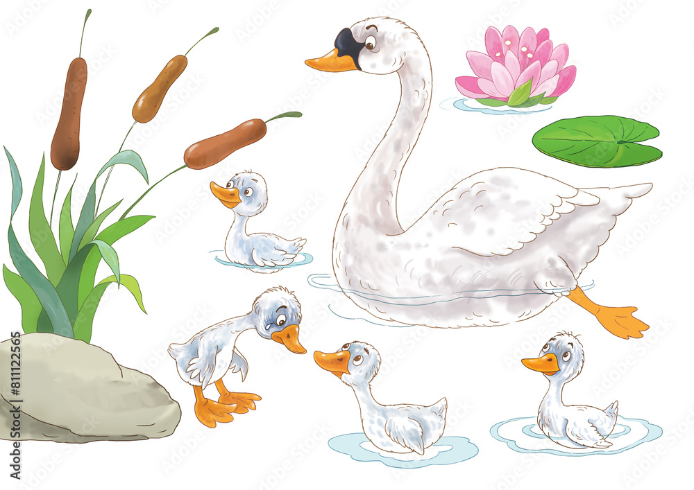 Ugly duckling. Fairy tale. Coloring page. Coloring book. Illustration ...