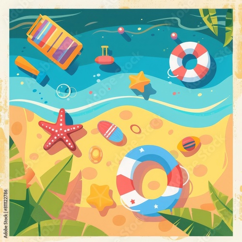 Easy beach games flat design front view fun activities theme water color Tetradic color scheme