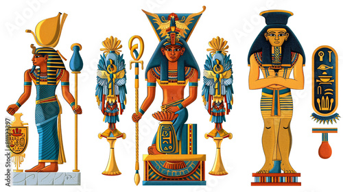 ancient egypt accessorie depicted in four different, isolated on transparent background photo