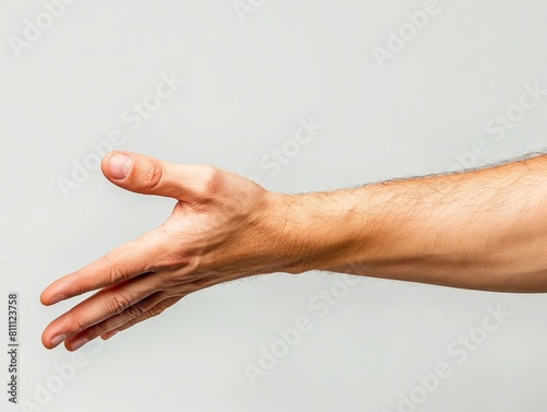 A man s hand reaching out to grab something.