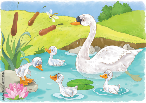 Ugly duckling. Fairy tale. Coloring page. Coloring book. Illustration for children. Cute and funny cartoon characters