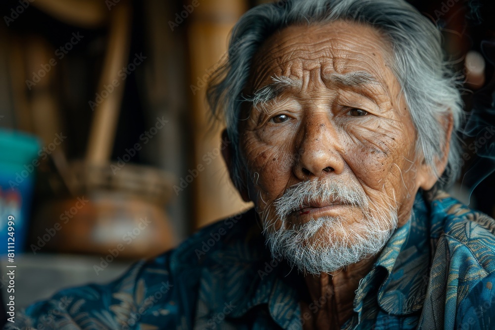 Portrait of an elderly man with a thoughtful expression, his face shows signs of aging with wrinkles and gray hair Portrait of an elderly man with a thoughtful expression, his face shows signs of aging with wrinkles and gray hair