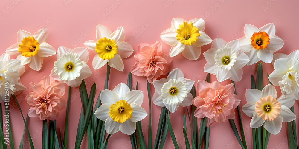 Whimsical Array of Pink Daffodils Against a Blushing Background Welcoming Spring