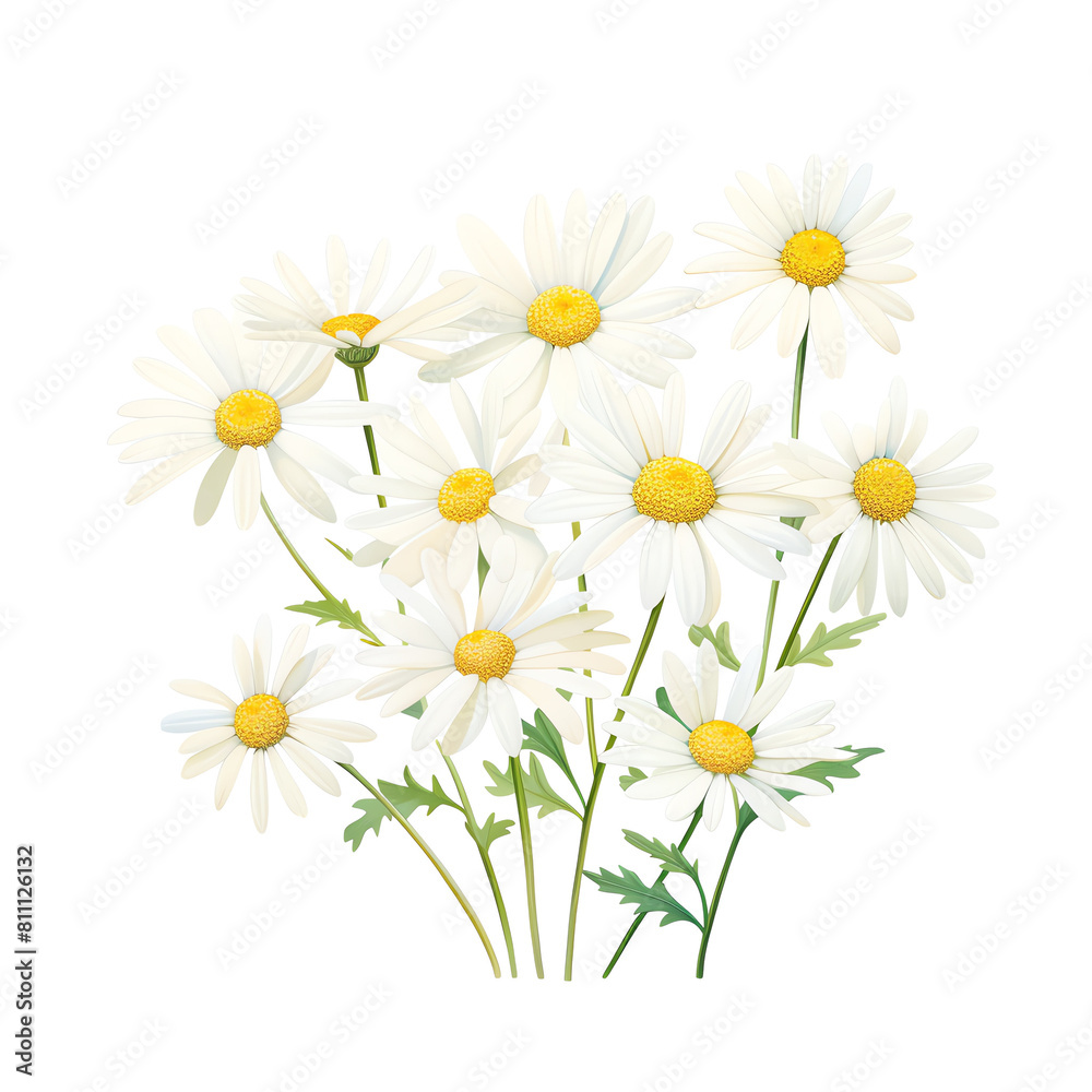 A group of wild daisies, their cheerful white petals highlighted against a transparent background A group of wild daisies, their cheerful white petals highlighted against a transparent background
