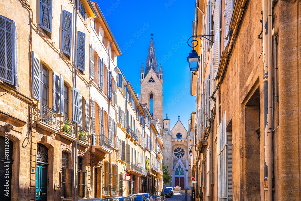 Aix En Provence scenic alley and church view