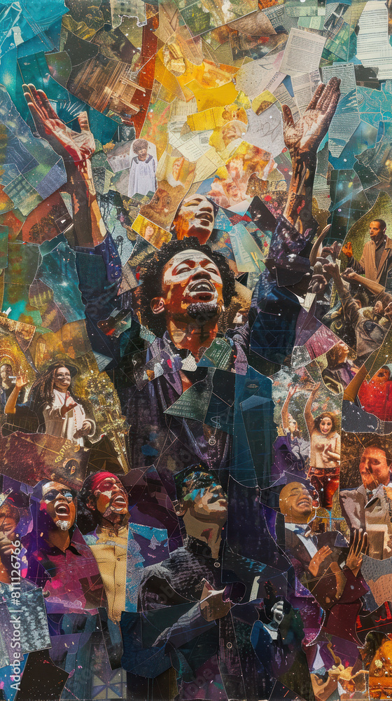 Vibrant Mixed Media Collage Artwork., Pentecost a Christian holiday, the descent of the Holy Spirit. Vibrant Mixed Media Collage Artwork., Pentecost a Christian holiday, the descent of the Holy Spirit.