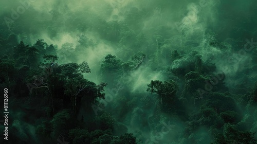 The atmospheric imagery of a dark green world shrouded in mist conjures up vivid and meaningful pictures of a lush forest teeming with life This concept of the rainforest encapsulates the e photo