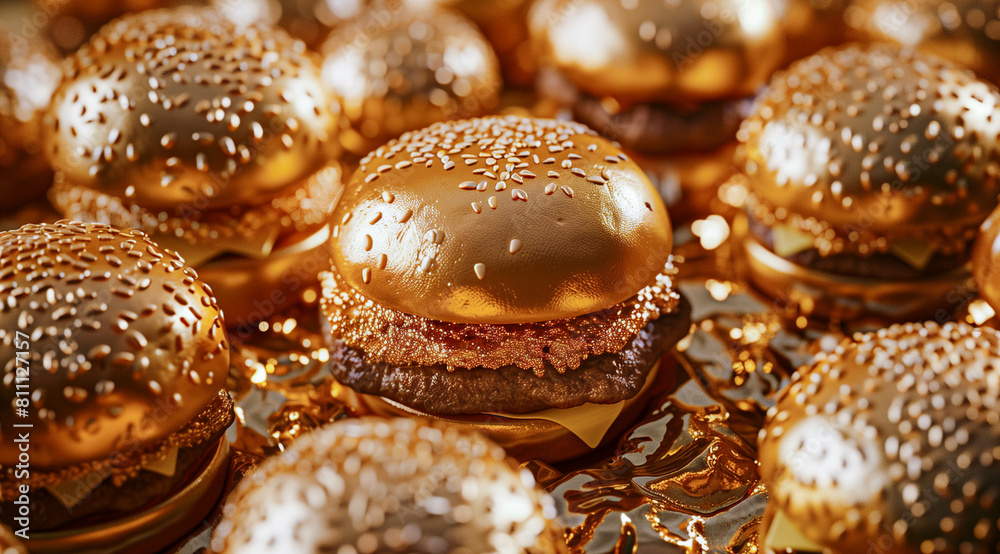 Golden hamburger pattern, food minimal concept Golden hamburger pattern, food minimal concept