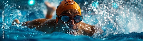 Professional female swimmer in action. photo