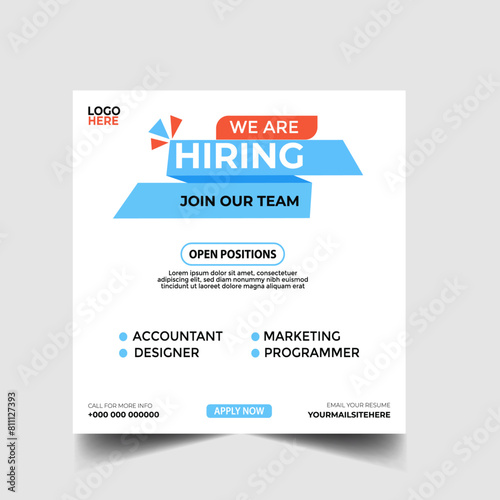  Hiring recruitment open job vacancy design vector social media post banner template or web banner layout