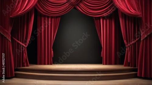 Opulent Red Curtain Grand Opening Wallpaper Suitable for Background