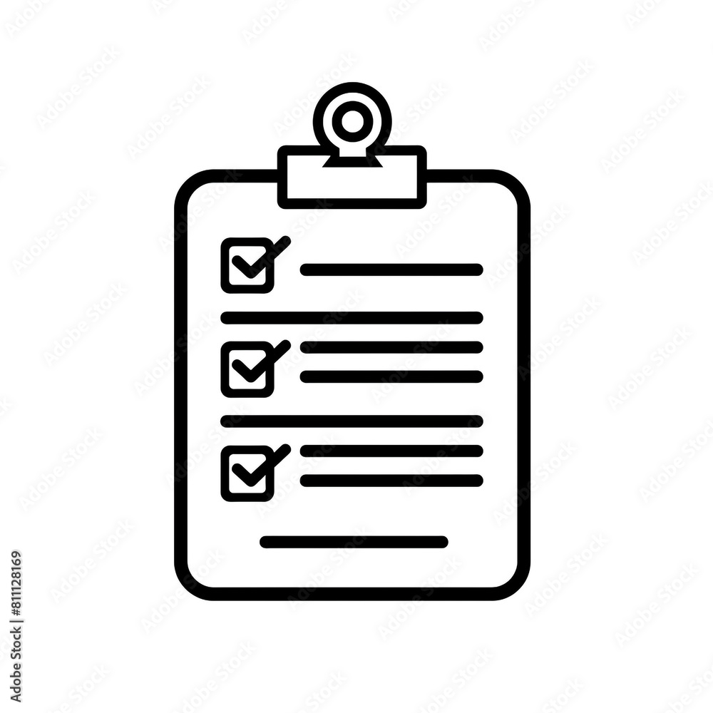 Outline icon of checklist using black line and minimal design. White background. Outline icon of checklist using black line and minimal design. White background.