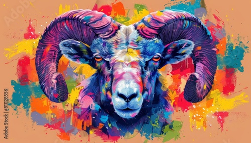 A colorful ram with a big nose and a big eye by AI generated image