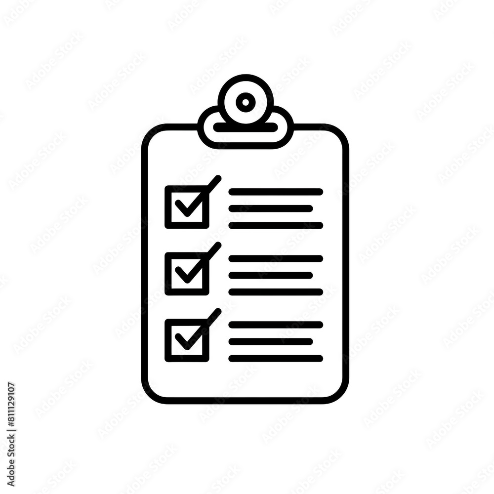 Outline icon of checklist using black line and minimal design. White background. Outline icon of checklist using black line and minimal design. White background.
