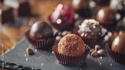 Decadent chocolate truffles and bonbons, showcasing the indulgent delights of World Chocolate Day photo