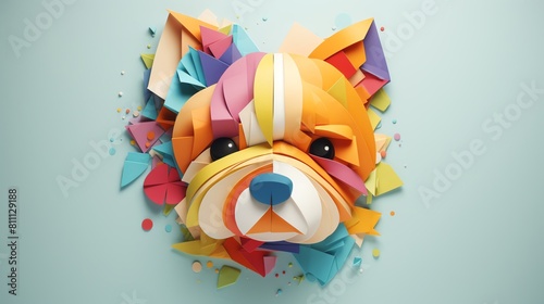 A cartoon dog made of colorful paper cutouts. photo