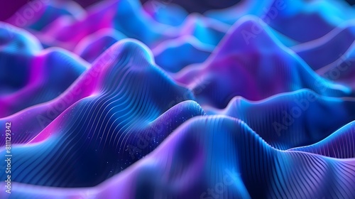 Captivating 3D Visualization of Undulating Auditory Waves in Shimmering Blue and Purple Hues