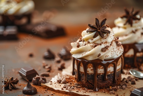 Chocolate desserts from around the world, ranging from classic favorites like chocolate cake and brownies to exotic treats like Mexican hot chocolate and French chocolate mousse photo