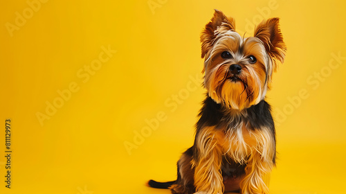 yorkshire dog on yellow background photo