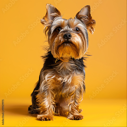 yorkshire dog on yellow background