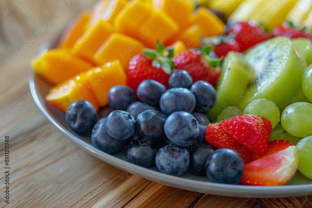 A plate of fruit on wooden background with copy space, healthy eating or nutrition-related concepts A plate of fruit on wooden background with copy space, healthy eating or nutrition-related concepts