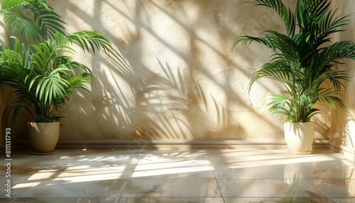 Elegant light background with blurred foliage shadows on a light wall. Ideal for presentations.
