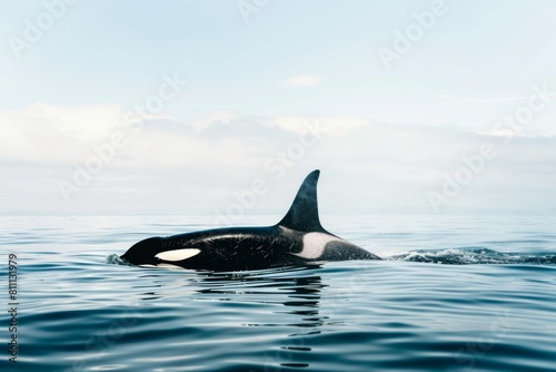 A mighty orca cruising near the ocean surface