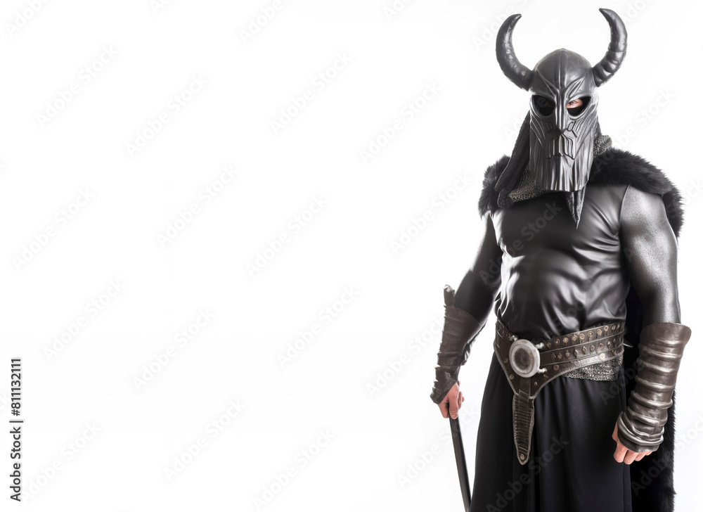 Warrior, Scandinavian navigator in armor. White background, isolate. AI generated. Warrior, Scandinavian navigator in armor. White background, isolate. AI generated.
