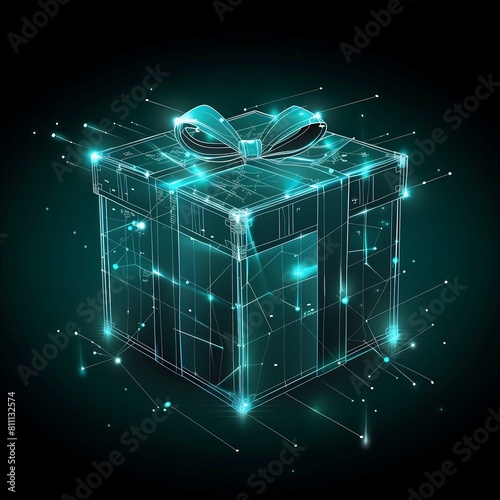 Gift box icon on black background. HUD interface technology design photo