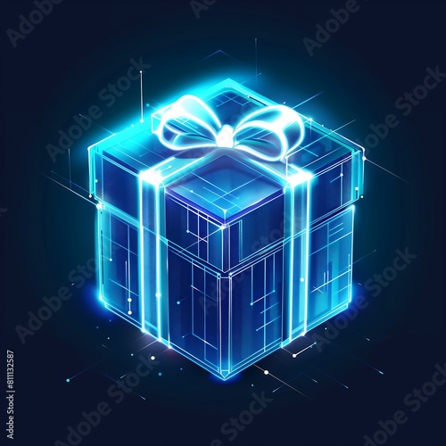 Gift box icon on black background. HUD interface technology design