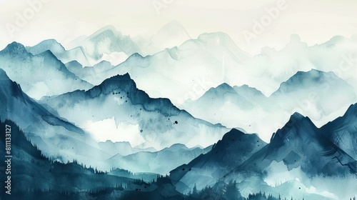 trendy minimalist landscape abstract contemporary art, watercolor mountains wall art poster design and canvas. AI generated illustration © Gulafshan