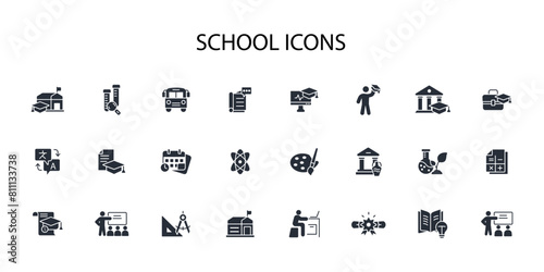 School icon set.vector.Editable stroke.linear style sign for use web design,logo.Symbol illustration.