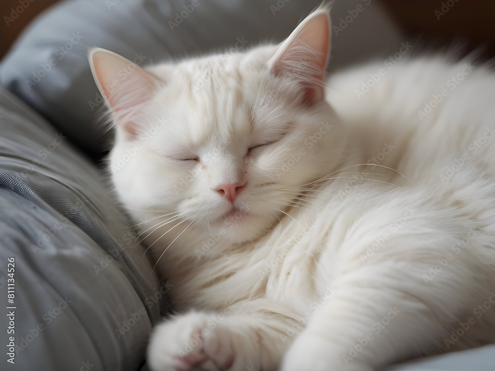 Sleeping White Cat Animal Realistic Photo Illustration Art	