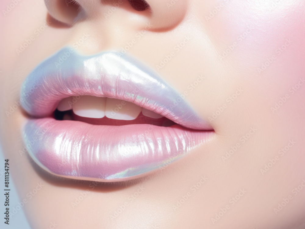 female lips close-up, macro, iridescent female lips close-up, macro, iridescent