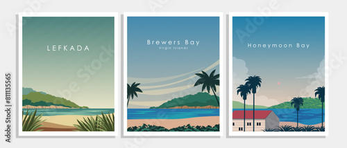 Travel poster set, collection, travel banner, cover