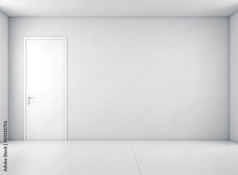 white wooden door in an empty room, close-up white wooden door in an empty room, close-up