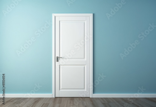 white wooden door in an empty room, close-up