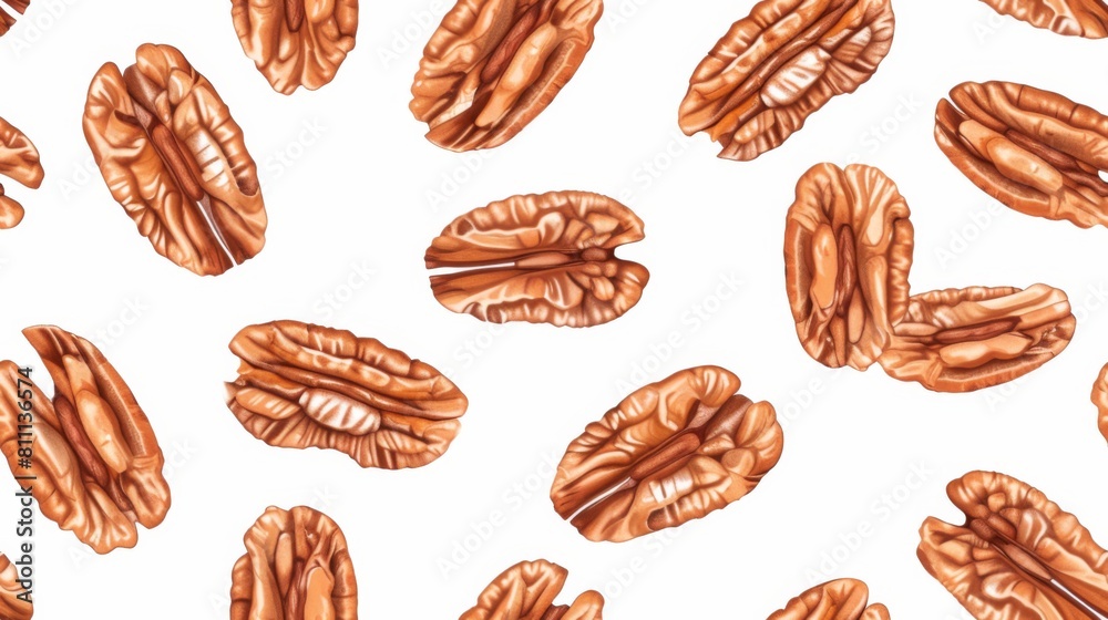 Seamless pattern of Falling pecan nuts on white background