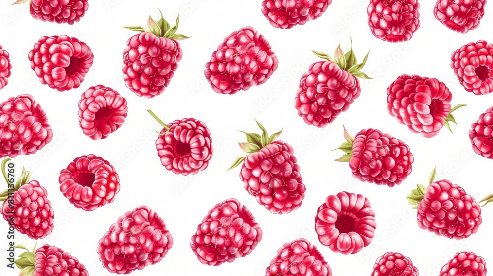 Seamless pattern of raspberries on white background Seamless pattern of raspberries on white background