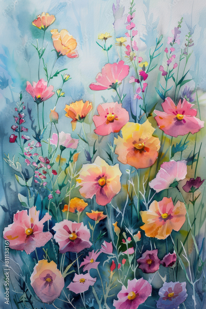 Watercolor Painting: Blooming Garden Scene., Pentecost a Christian holiday, the descent of the Holy Spirit. Watercolor Painting: Blooming Garden Scene., Pentecost a Christian holiday, the descent of the Holy Spirit.