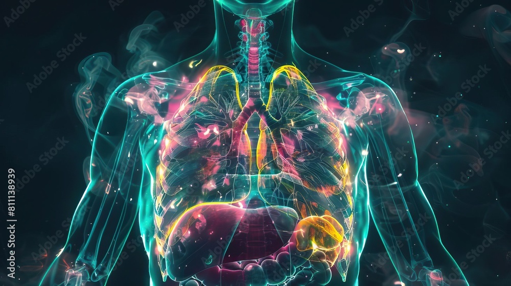 A conceptual art piece featuring a chest Xray of a healthy man, where ...