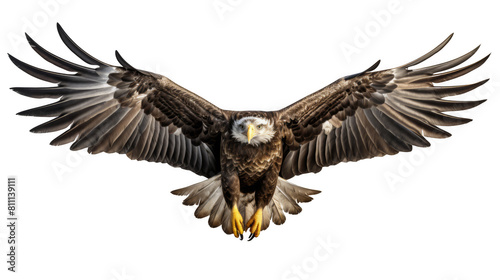 A bald eagle soars through the sky with its wings outstretched. © TheFlyingWeed