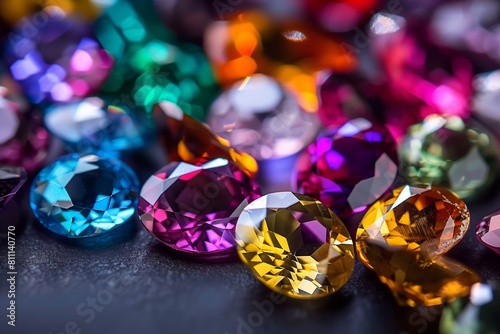 A closeup collection of various colorful gemstones showcasing a rainbow of hues and sparkling facets Perfect for jewelry and luxury themes