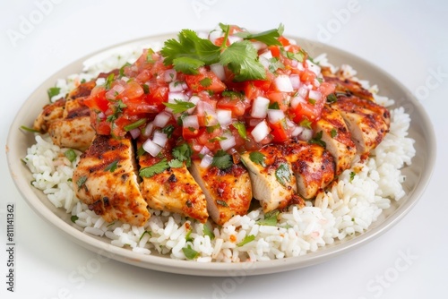 Tasty Adobo Chicken with Colorful Margarita Salsa and Rice Bed