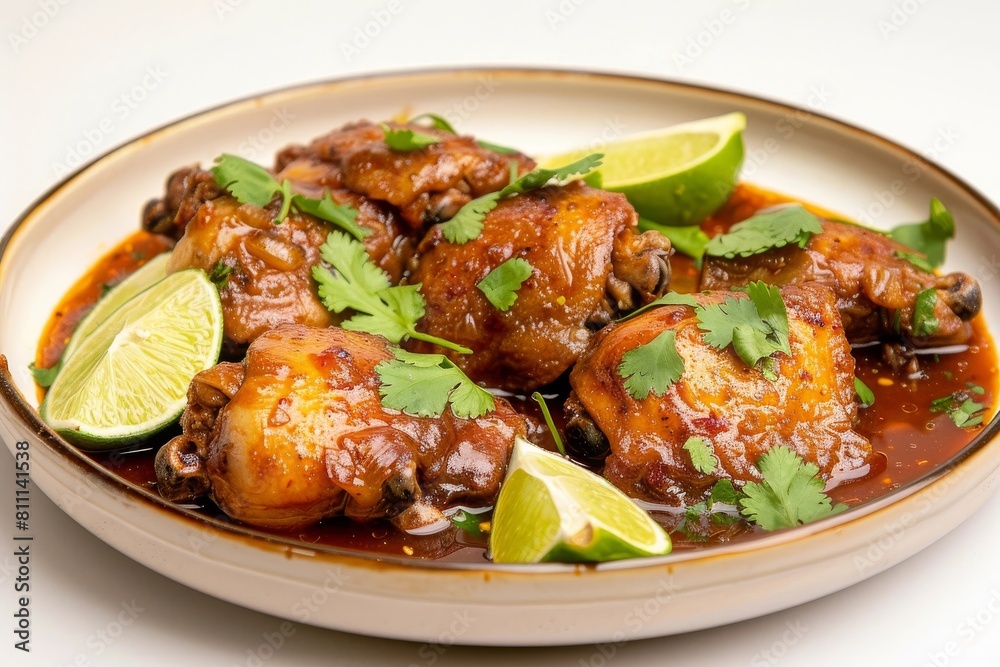 Traditional Filipino Adobo Chicken with Citrus Garnish Traditional Filipino Adobo Chicken with Citrus Garnish