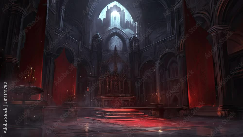 Magical Throne Room. Fantasy Dark Academia. Fantasy and fairy tale setting video. Loop animation for relaxing and medieval music video