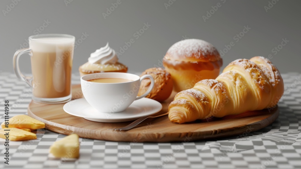 3D realistic image of a breakfast set, clean lighting, isolated on background 3D realistic image of a breakfast set, clean lighting, isolated on background