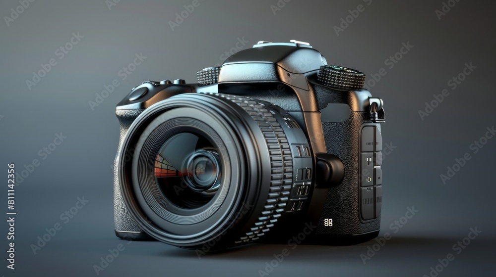 3D realistic image of a camera, clean lighting, isolated on background