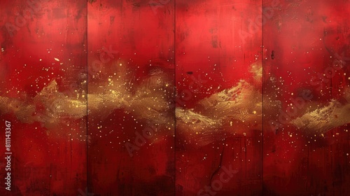 Red and Gold Painting on Wooden Wall