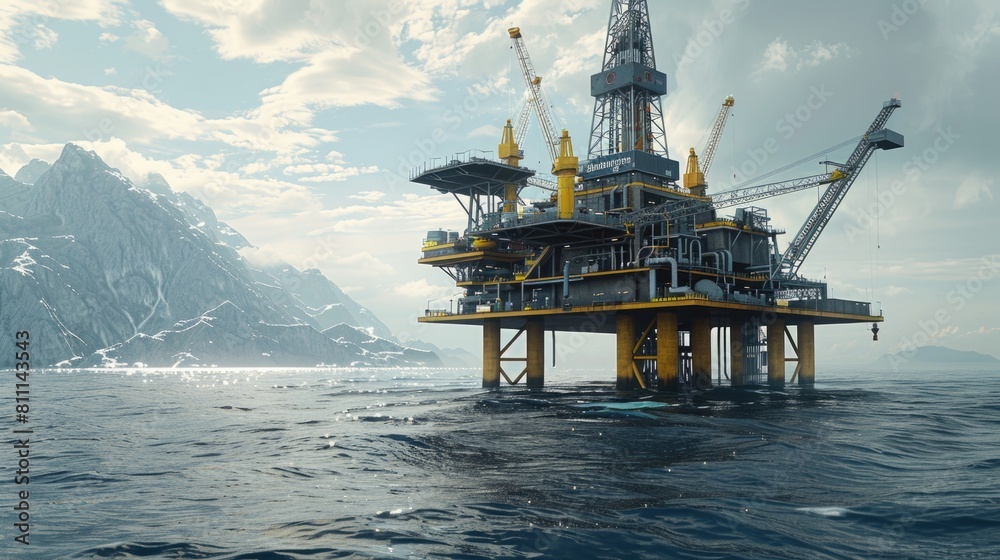 An oil rig in the middle of a large body of water. Suitable for energy and industrial concepts An oil rig in the middle of a large body of water. Suitable for energy and industrial concepts
